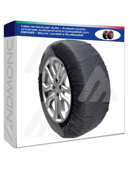 Calze da Neve per Auto – Antisdrucciolo Universali, Autocentranti e Compatibili con ESP/ABS – Sicure, Lavabili e Riutilizzabili