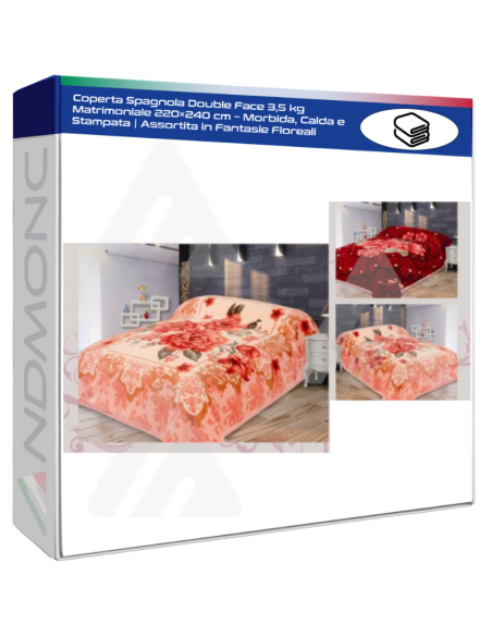 Coperta Spagnola Double Face 3,5 kg Matrimoniale 220×240 cm – Morbida, Calda e Stampata | Assortita in Fantasie Floreali