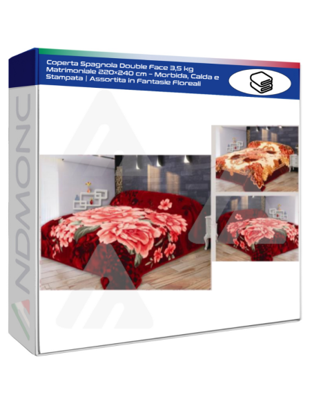 Coperta Matrimoniale Spagnola 3,5 kg Double Face 220×240 cm – Super Calda, Morbida e Stampata in Fantasie Floreali
