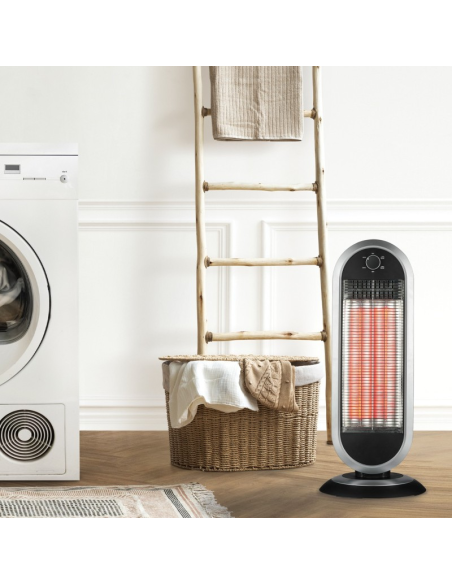 Stufa a Carbonio 900W con Base Oscillante – Radiatore Elettrico Basso Consumo, 2 Livelli di Potenza