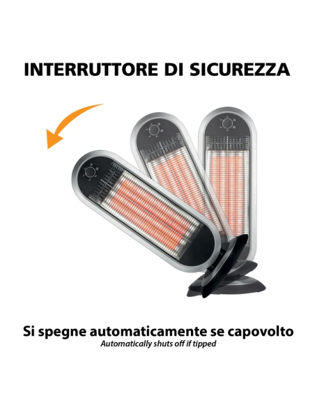 Stufa a Carbonio 900W con Base Oscillante – Radiatore Elettrico Basso Consumo, 2 Livelli di Potenza
