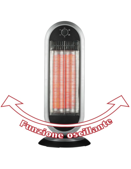 Stufa a Carbonio 900W con Base Oscillante – Radiatore Elettrico Basso Consumo, 2 Livelli di Potenza