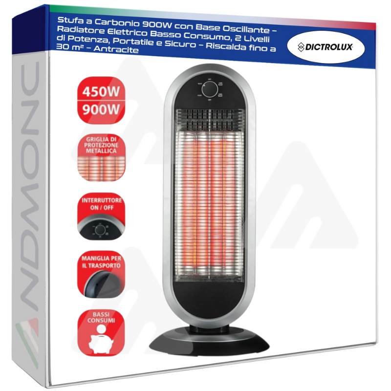 Stufa a Carbonio 900W con Base Oscillante –...