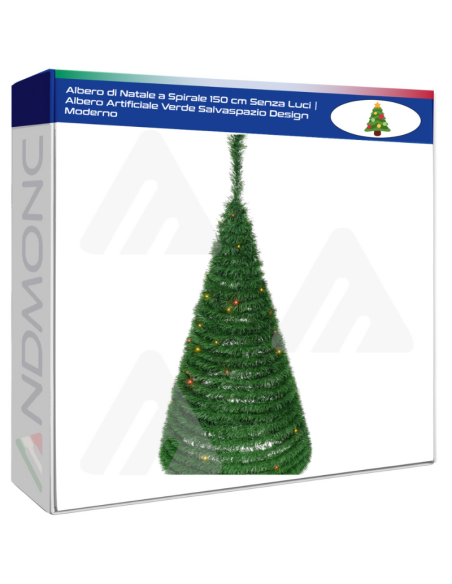 Albero di Natale a Spirale 150 cm Senza Luci | Albero Artificiale Verde Salvaspazio Design Moderno