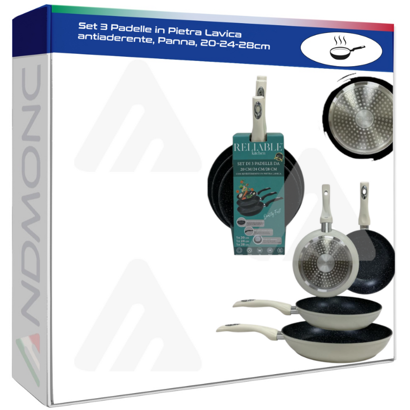 Set 3 Padelle in Pietra Lavica antiaderente,...