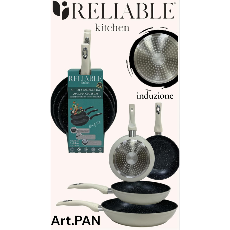 Set 3 Padelle in Pietra Lavica antiaderente,...