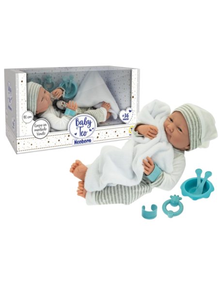 Bambolotto Baby Teo Neoborn 40 cm in Morbido Vinile con Accessori – Giocattolo +36 Mesi