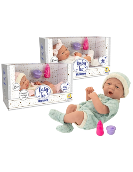 Bambolotto Baby Teo Neoborn 35 cm in Morbido Vinile con Accessori – Versioni Bambina e Bambino – +36 Mesi