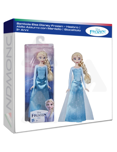 Bambola Elsa Disney Frozen – Hasbro  Abito Azzurro con Mantello  Giocattolo 3+ Anni