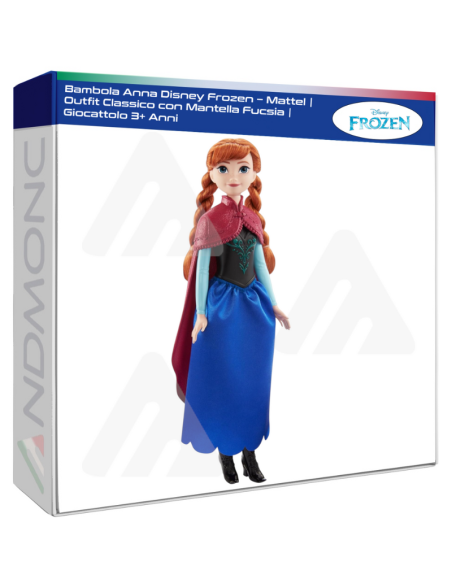 Bambola Anna Disney Frozen – Mattel  Outfit Classico con Mantella Fucsia  Giocattolo 3+ Anni