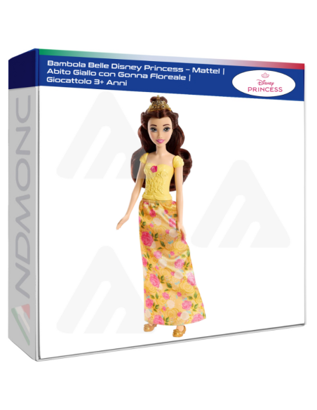 Bambola Belle Disney Princess – Mattel  Abito Giallo con Gonna Floreale  Giocattolo 3+ Anni