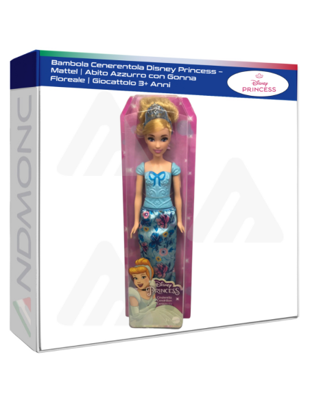 Bambola Cenerentola Disney Princess – Mattel  Abito Azzurro con Gonna Floreale  Giocattolo 3+ Anni
