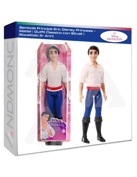Bambola Principe Eric Disney Princess – Mattel  Outfit Classico con Stivali  Giocattolo 3+ Anni