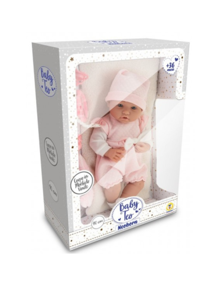 Bambola Baby Teo Neoborn 40 cm – Corpo Morbido, Accessori Inclusi, Abito Rosa