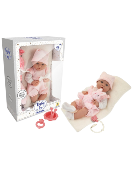 Bambola Baby Teo Neoborn 40 cm – Corpo Morbido, Accessori Inclusi, Abito Rosa
