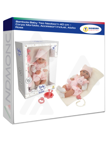 Bambola Baby Teo Neoborn 40 cm – Corpo Morbido, Accessori Inclusi, Abito Rosa