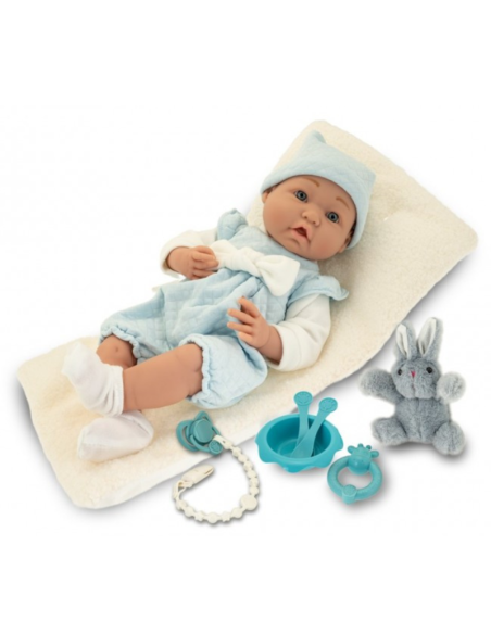 Bambola Baby Teo Neoborn 40 cm – Completo Azzurro, Corpo Morbido e Accessori Inclusi
