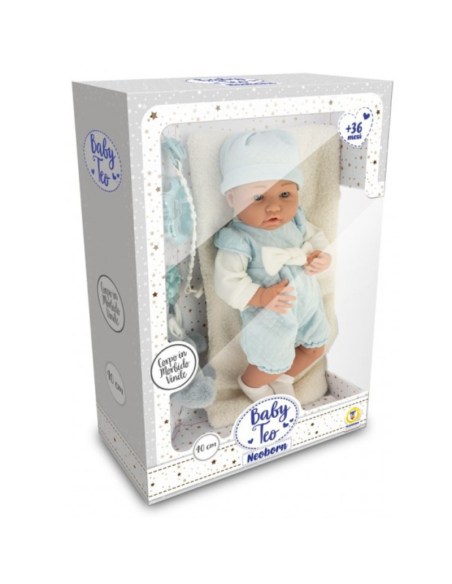 Bambola Baby Teo Neoborn 40 cm – Completo Azzurro, Corpo Morbido e Accessori Inclusi