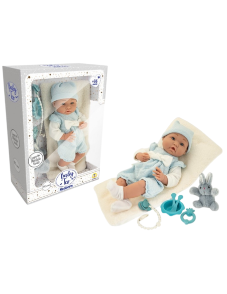 Bambola Baby Teo Neoborn 40 cm – Completo Azzurro, Corpo Morbido e Accessori Inclusi