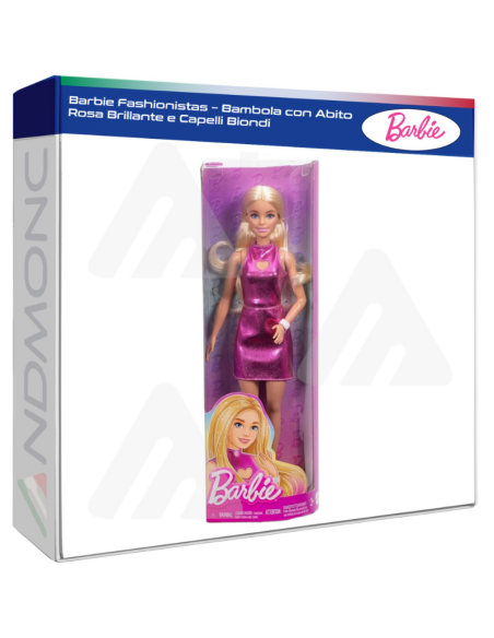 Barbie Fashionistas – Bambola con Abito Rosa Brillante e Capelli Biondi