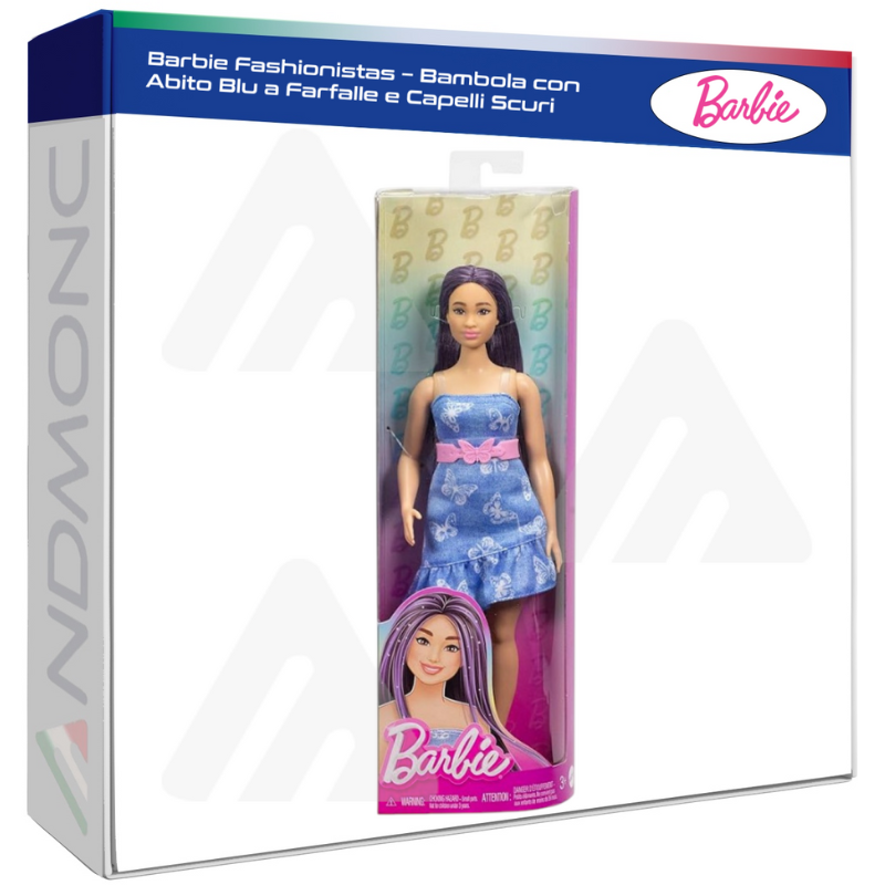 Barbie Fashionistas – Bambola con Abito Blu a...