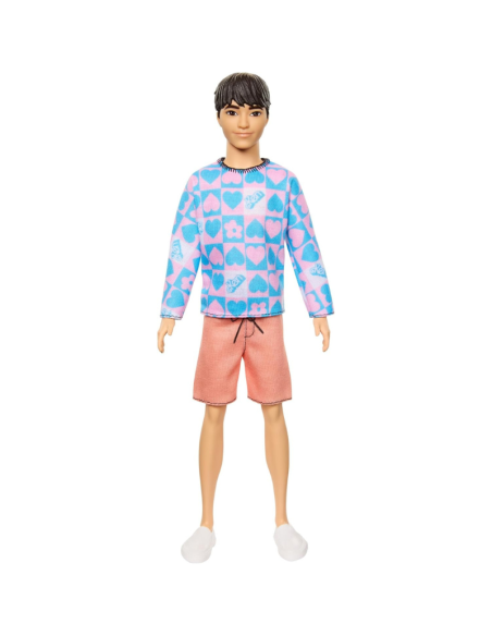 Barbie Fashionistas – Bambola Maschile con Maglia Cuori RosaAzzurro e Shorts Arancio
