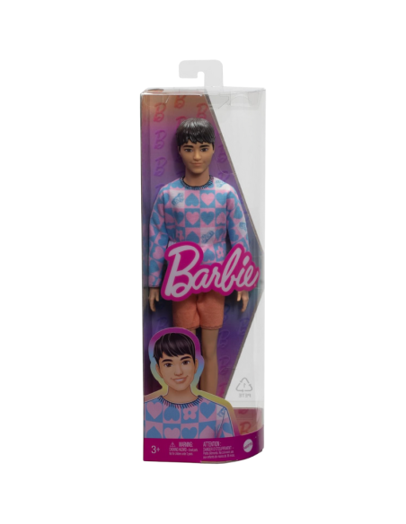 Barbie Fashionistas – Bambola Maschile con Maglia Cuori RosaAzzurro e Shorts Arancio