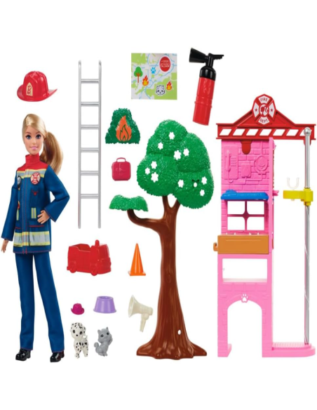Barbie Pompiera Playset – Caserma dei Pompieri con Effetto Cambia Colore e 10+ Accessori