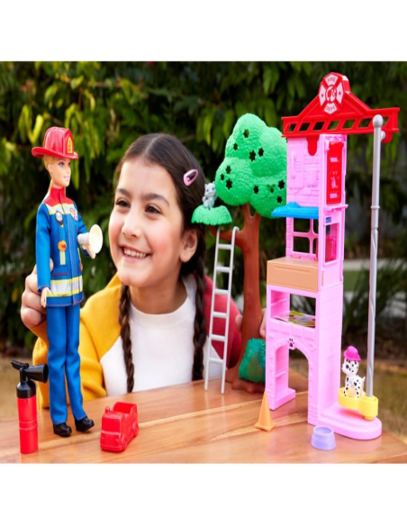 Barbie Pompiera Playset – Caserma dei Pompieri con Effetto Cambia Colore e 10+ Accessori