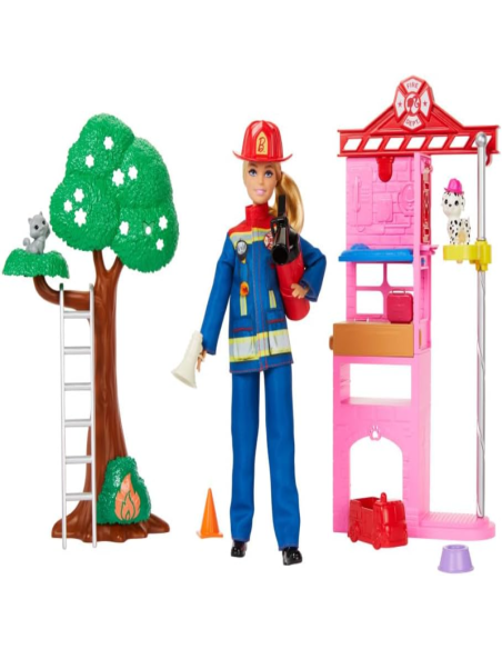 Barbie Pompiera Playset – Caserma dei Pompieri con Effetto Cambia Colore e 10+ Accessori