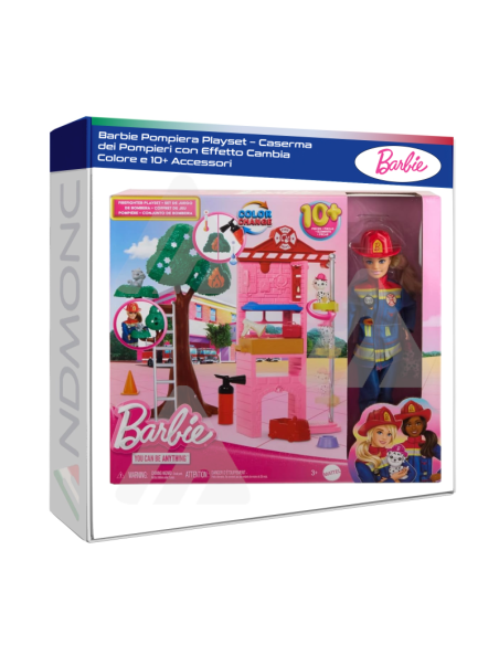 Barbie Pompiera Playset – Caserma dei Pompieri con Effetto Cambia Colore e 10+ Accessori