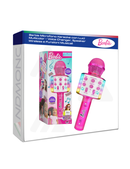 Barbie Microfono Karaoke con Luci Multicolor – Voice Changer, Speaker Wireless e Funzioni Musicali