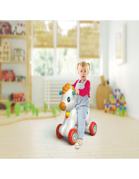 Clementoni Baby Tito il Cavallito 3 in 1 – Cavallo Interattivo Cavalcabile, Dondolo e Activity Center (12–36 mesi)