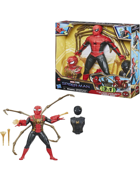 Spider-Man 3-in-1 Action Figure 30 cm con Accessori Web Gear  Marvel Studios  Maschere Intercambiabili e Braccia Meccaniche
