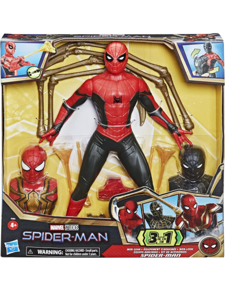Spider-Man 3-in-1 Action Figure 30 cm con Accessori Web Gear  Marvel Studios  Maschere Intercambiabili e Braccia Meccaniche
