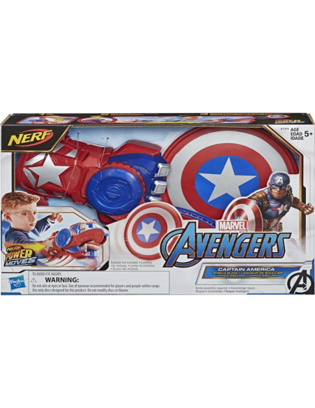 Nerf Power Moves Marvel Avengers – Captain America Shield Sling  Scudo Lancia-Dischi Hasbro per Bambini 5+
