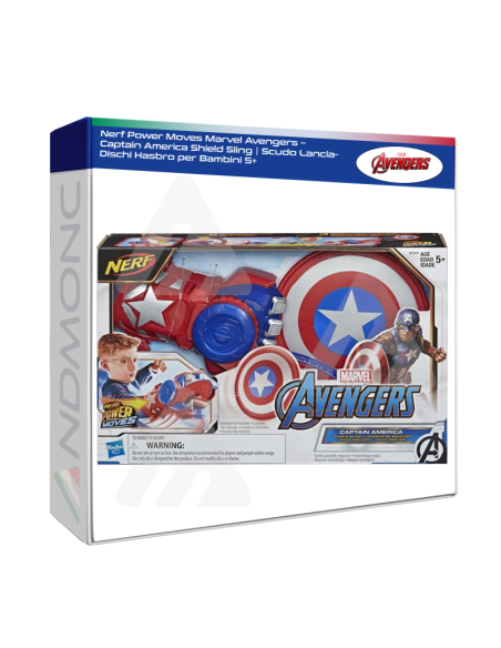 Nerf Power Moves Marvel Avengers – Captain America Shield Sling  Scudo Lancia-Dischi Hasbro per Bambini 5+