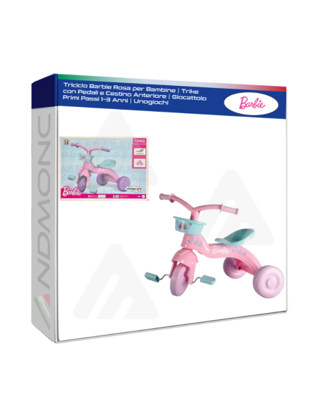Triciclo Barbie Rosa per Bambine  Trike con Pedali e Cestino Anteriore  Giocattolo Primi Passi 1–3 Anni  Unogiochi