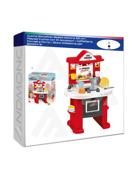 Cucina Giocattolo Bialetti Mokina 69 cm  Playset Cucina con 10 Accessori  Caffettiera, Fornelli e Forno
