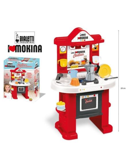 Cucina Giocattolo Bialetti Mokina 69 cm  Playset Cucina con 10 Accessori  Caffettiera, Fornelli e Forno