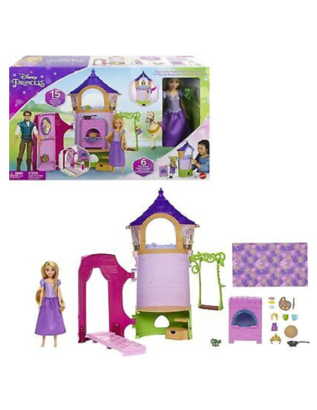 Disney Princess Rapunzel – Torre Magica Playset con Bambola e 15 Accessori  Casa delle Bambole con Scivolo e Altalena