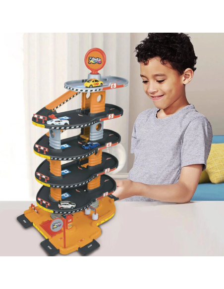 Super Garage 6 Livelli Beta Junior  Parcheggio Giocattolo con Rampe, Ascensore e Autolavaggio  2 Auto Incluse
