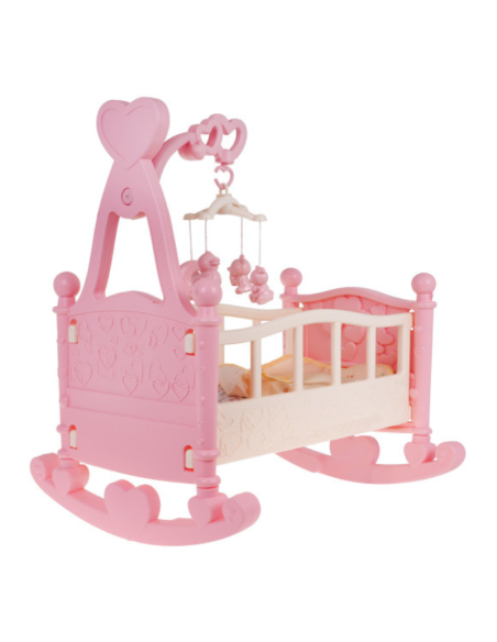 Culla a Dondolo per Bambole con Carillon e Accessori  Lettino Rosa Baby Bed per Bambini 3+