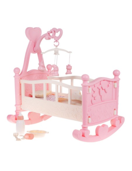 Culla a Dondolo per Bambole con Carillon e Accessori  Lettino Rosa Baby Bed per Bambini 3+