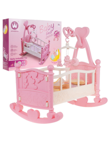 Culla a Dondolo per Bambole con Carillon e Accessori  Lettino Rosa Baby Bed per Bambini 3+