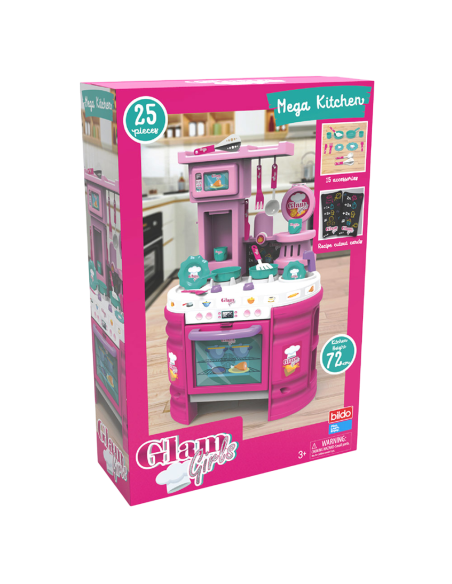 Cucina Giocattolo Mega Kitchen Glam Girls 72 cm  Set con 25 Accessori