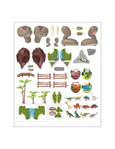 Dino World Playset con Dinosauro Gigante Apribile  Mondo dei Dinosauri con Accessori e Scenari  Giocattolo per Bambini 3+