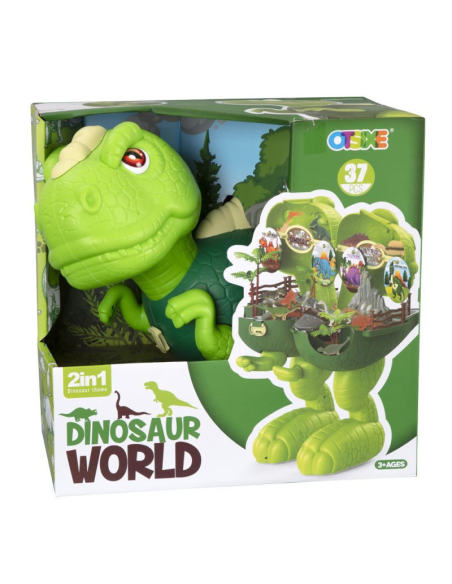 Dino World Playset con Dinosauro Gigante Apribile  Mondo dei Dinosauri con Accessori e Scenari  Giocattolo per Bambini 3+