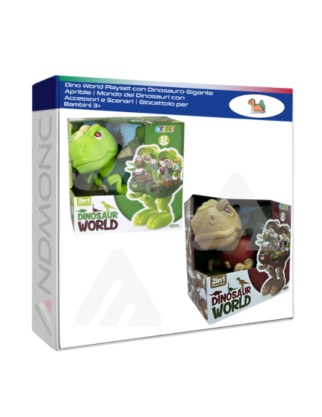 Dino World Playset con Dinosauro Gigante Apribile  Mondo dei Dinosauri con Accessori e Scenari  Giocattolo per Bambini 3+