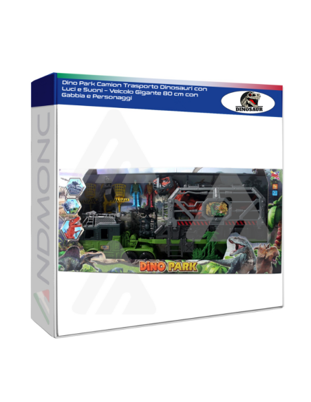 Dino Park Camion Trasporto Dinosauri con Luci e Suoni – Veicolo Gigante 80 cm con Gabbia e Personaggi